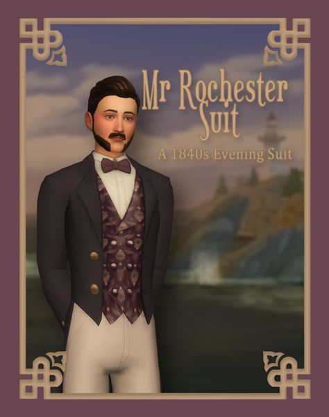 Simblreen Gift #2: Happy Simblreen! 🎃For this part I want to share with you my Get Famous recolors to make it a distinctive 1840s costume, inspired by different illustrations of the time to give tha… Victorian Male, Victorian Mens Clothing, Mr Rochester, Sims 4 Decades Challenge, Sims Medieval, Royal Clothes, Evening Suit, Sims 4 Cc Packs, Victorian Clothing