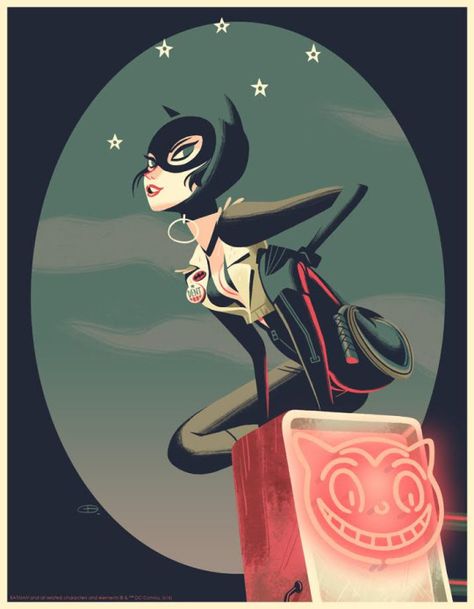 Artist Glen Brogan is the creator of this wonderful and dazzling Catwoman  art. I love the slick, retro-like look of the character. I checked out some  of his other pieces as well, and I think he has a fun and playful style. I  added a few other pieces below as well featuring Batgirl and another  version of Catwoman, both of which are really cool. Glen Brogan, Catwoman Comic, Catwoman Cosplay, Gotham Girls, Batman And Catwoman, Comic Book Artwork, Batman Universe, Batman Art, Detective Comics