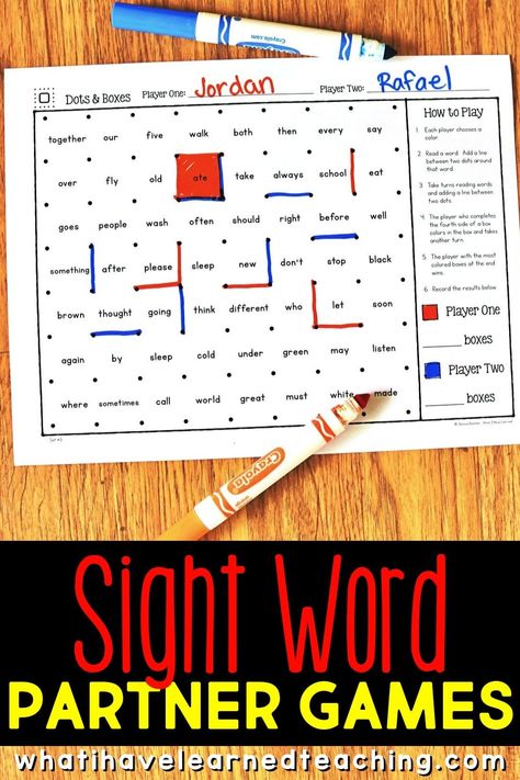 Are you in search of sight word games for your first grade, second grade, and third grade classroom? In these high frequency partner games, two students read, write and have fun practicing their sight words. Words are included at five different levels and include irregularly spelled words that are nondecodable. This is a perfect literacy center for your sight words stations! #partnergames #highfrequencywords #sightword #sightwordgames Literacy Games Elementary, Spelling Second Grade, Literacy Games 2nd Grade, 3rd Grade Sight Word Activities, Literacy Stations Second Grade, Fun Reading Games For 1st Grade, 1st Grade High Frequency Word Activities, Sight Word Activities Second Grade, High Frequency Words 2nd Grade