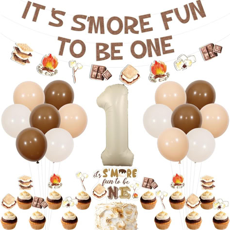 S'more 1st Birthday Party Decorations - It’s S’more Fun to Be One Banner Cake Topper with Smore Themed Birthday Garland Cupcake Toppers for Boy Girl, Bonfire Camping First Bday Party #ad #firstbirthday #firstbirthdaythemes #firstbirthdaypartyideas #firstbirthdaypartysupplies #itssmorefuntobeone #smores #smoresbirthday #smoresparty S’more 1st Birthday, First Birthday Smores Theme, Fall Birthday Party Ideas For Baby Boy, It’s Smore Fun Being One, It’s S’more Fun To Be One, Fall Themed 1st Birthday Boys, Smore Themed First Birthday, S'more Fun To Be One, S’mores Themed First Birthday