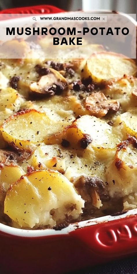 Mushrooms And Mashed Potatoes, Potato Mushroom Bake, Potato And Mushroom Bake, Potato Mushroom Recipe, Mushroom Bake, Potatoes And Mushrooms, Mushroom Potato, Potato Mushroom, Baked Potato Casserole