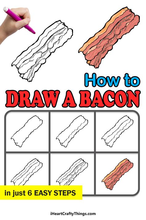 Bacon Drawing Easy, Bacon Drawing, Draw Food, Draw Doodles, Easy To Draw, Everyday Art, Cat Wall Art, Doodle Art Designs, School Project