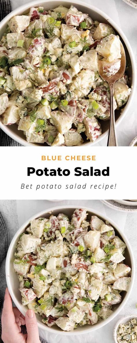 This dill potato salad recipe is simple, fresh, and so easy to make. It's made with baby red potatoes, fresh dill, blue cheese, and hard boiled eggs. Dill Potato Salad Recipe, Blue Cheese Potato Salad, Dill Potato Salad, Dill Potato, Salad With Blue Cheese, Potato Salad Dill, Dill Potatoes, Cashew Chicken Recipe, Blue Cheese Salad