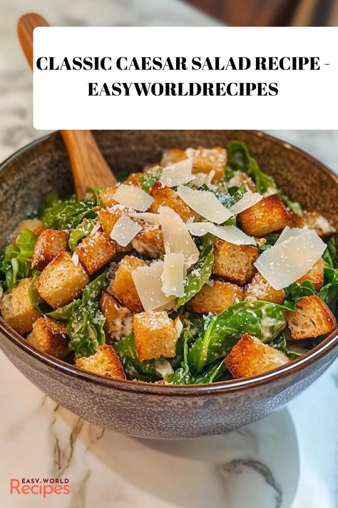 This Classic Caesar Salad recipe is a fresh, crisp salad that’s a true staple in Italian-American cuisine. With a homemade Caesar dressing, freshly toasted croutons, and a sprinkle of Parmesan, this salad brings the perfect balance of flavor and texture. Whether as a main course or a side, this Caesar Salad is guaranteed to impress. Homemade Croutons For Cesar Salad, Chopped Caesar Salad Recipes, Easy Caesar Salad Dressing, Salad With Homemade Dressing, Homemade Caesar Dressing, Italian Side Dishes, Italian Main Dishes, Crisp Salad, Homemade Caesar