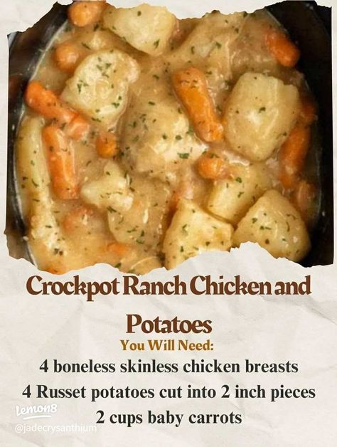 Crackpot Ranch Chicken and potatoes | Gallery posted by Jade Crysanthiu | Lemon8 Crock Pot Creamy Ranch Chicken, Ranch Chicken And Potatoes, Crockpot Ranch Chicken, Creamy Ranch Chicken Recipe, Ranch Chicken Crockpot, Creamy Ranch Chicken, Chicken Breast Crockpot Recipes, Crockpot Chicken Breast, Ranch Chicken Recipes