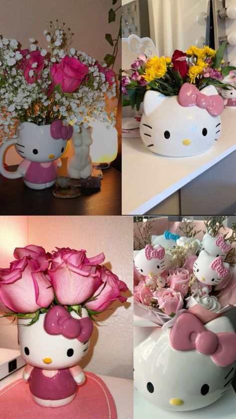 super cute hello kitty vase, vase, flower vase, room decor, flowers, pink flowers, ceramic vase, cartoon vase, hello kitty, hello kitty room decor, room inspo Sanrio Ceramic Ideas, Hello Kitty Floral Arrangement, Hello Kitty Clay Sculpture, Pottery Hello Kitty, Hello Kitty Sculpture, Hello Kitty Centerpieces, Hello Kitty Ceramic Mug, Bday Gift For Boyfriend, Hello Kitty Gifts