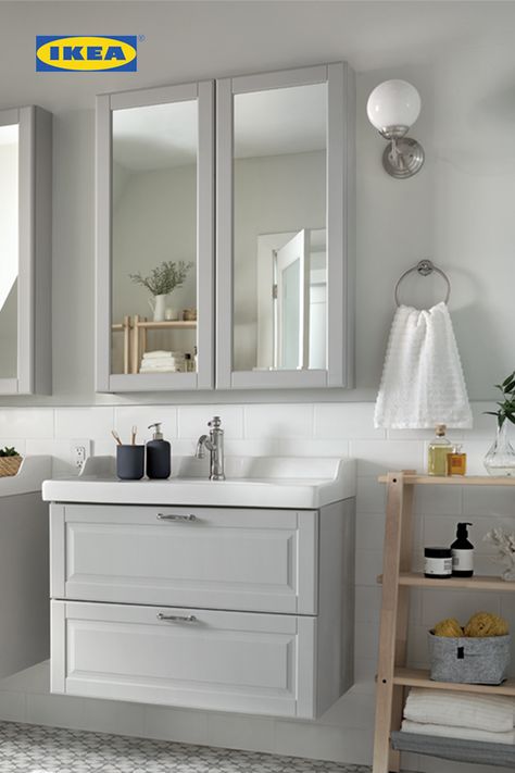 I sink I can. The IKEA Bathroom Event is on now until July 9th.   Get 15% off all bathroom furniture, sinks and faucets. Ikea Bathrooms, Ikea Bathroom Ideas, Bathroom Furniture Ideas, Ikea Bathroom Furniture, Bathroom Ikea, Ikea Inspiration, Sink Decor, Double Mirror, Tile Remodel