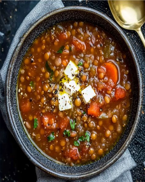 Whip up this hearty Greek lentil soup recipe with lentils, tomatoes, and olive oil. It's a vegan, healthy, and delicious meal for any day! Greek Lentils, Greek Lentil Soup Recipe, Soup Dutch Oven, Lentil Soup Recipe Healthy, Mediterranean Lentil Soup, Recipe With Lentils, Greek Lentil Soup, Soup Cleanse, Lentil Soup Recipe