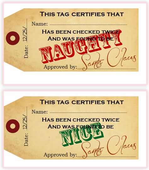 Naughty or Nice Christmas Gift Tags - Printables 4 Mom Naught Or Nice List Free Printable, Santa Notes, Mail Room, Nice Holiday, Xmas Tags, Coworker Gifts, Dog Business, Classy Christmas, Holiday Printables