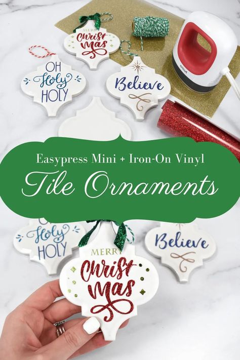 How to make tile ornaments. Cricut Arabesque Tile Ornament Ideas, Ceramic Tile Ornaments Diy, Diy Tile Ornaments Christmas, Square Christmas Ornaments, Paper Projects For Kids, Christmas Ornaments With Cricut, Ornament Quotes, Ornaments With Cricut, How To Make Tiles