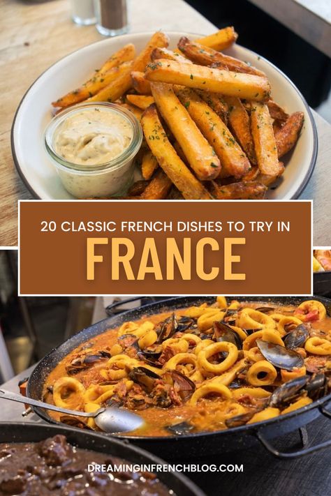 Delve into the world of famous French foods with this essential guide for food enthusiasts. Learn about the origins and unique flavors of beloved dishes like quiche Lorraine and mousse au chocolat. Save this pin to start your culinary journey today! French Spring Recipes, French Vegetable Recipes, Authentic French Recipes, Traditional French Food, French Food Recipes, French Chicken Recipes, French Side Dishes, French Cuisine Recipes, French Appetizers