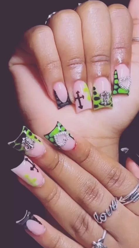 Green Duck Nails, Cute Duck Nails, Duck Tips, Duck Tip Nails, Tips Nails, Black Duck, Girly Acrylic, Duck Nails, Hard Nails