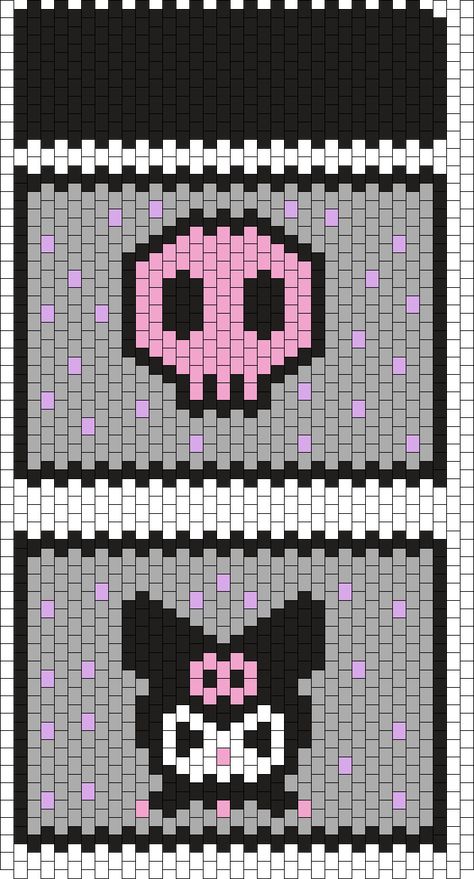 Kuromi Bead Pattern, Pony Bead Bag Pattern, How To Make A Kandi Bag, Beaded Boxes Pattern Free, Kirby Kandi Pattern, Kandi Patterns Templates Bag, Kuromi Kandi Pattern, Sanrio Kandi Patterns, Simple Kandi Pattern