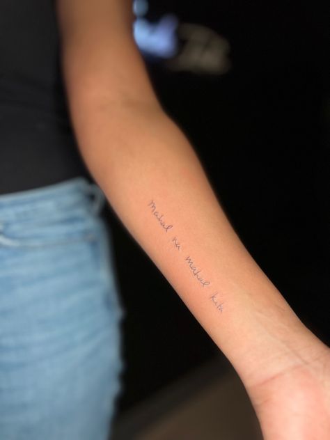 Forearm Handwriting Tattoo, Personal Handwriting Tattoos, Line Tattoo Forearm, Fine Line Tattoo Forearm, Parents Handwriting Tattoo, Small Bff Tattoos, Handwriting Tattoo, Handwriting Tattoos, Tattoo Forearm