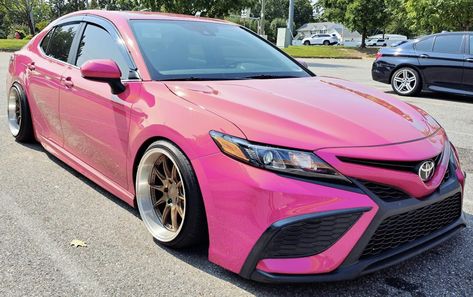 Pink Toyota Corolla, Pink Toyota Camry, Pink Toyota, Modded Cars, Elegant Long Sleeve Wedding Dresses, Pink Cars, Car Designs, Pink Wrap, Car Aesthetic