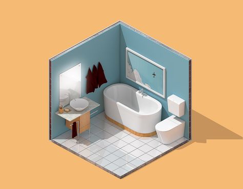 Mini Isometric Bathroom on Behance Isometric Bathroom, 3d Room, Isometric Drawing, Isometric Art, Isometric Design, Isometric Illustration, Interior Illustration, Room Planning, 3d Modelling