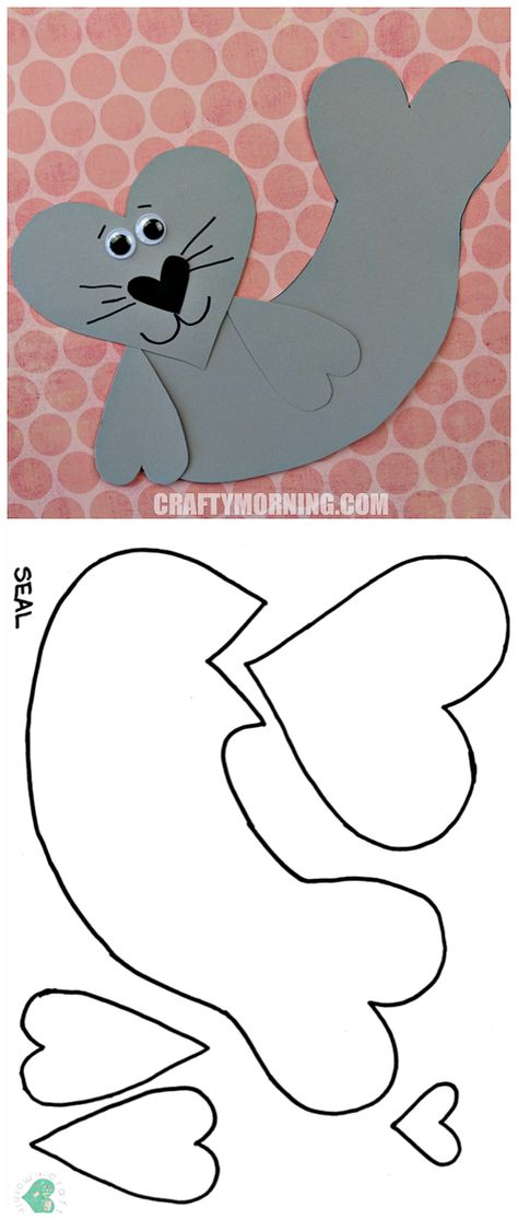 Free Printable Templates of Heart Shape Animals - Crafty Morning Seal Art For Kids, Seal Crafts For Toddlers, Seal Craft Preschool, Polar Animal Crafts, Hippo Template, Seal Crafts For Kids, Hippo Craft, Polar Animals Preschool, Monkey Printable