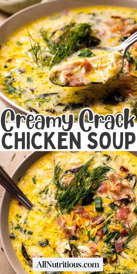 This delicious Crack Chicken Soup is the perfect addition to your list of chicken dinners. This is one of the easiest high-protein, keto recipes and is a must-try for anyone looking for tasty chicken soup recipes that fit their healthy lifestyle. This is a perfect low carb soup. Best Chicken Soup Ever, Soup With Chicken In It, Zero Carb Soup, Healthy Soup For Lunch, Low Carb Chicken Soup Recipes For Dinner, Chicken Thighs Soup Recipes, Thick Chicken Soup, Easy Low Carb Soup, Best Low Carb Soups