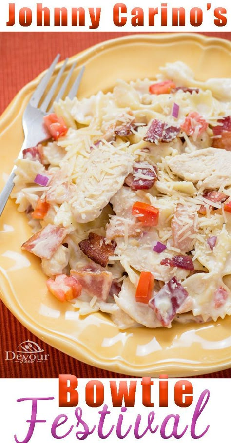 This Signature Dish from Johnny Carino's called Bowtie Festival is my favorite. I love the combination of flavors from Bacon, to Tomato and a creamy Alfredo sauce. Instant Pot recipe makes this an easy 30 minute meal. #chickencarbonara #Chickenpasta #alfredopasta #Chickenalfredo #easychickendinner #easydinner #easyrecipe #instantpot #instantpotrecipe #easyprep #inmykitchen #recipe #recipes #food #Foodie #foodblogger #dinner #pasta #sidedish #bacon #chickenbaconpasta #italianpasta #easyitalian Chicken Bow Tie Festival, Johnny Carinos Bow Tie Festival, Instant Pot Bowtie Pasta Recipes, Copycat Johnny Carinos Recipes, Johnny Carinos Recipes, Johnny Carinos Bowtie Festival Recipe, Bowtie Festival Pasta, Carinos Bowtie Festival, Johnny Carinos