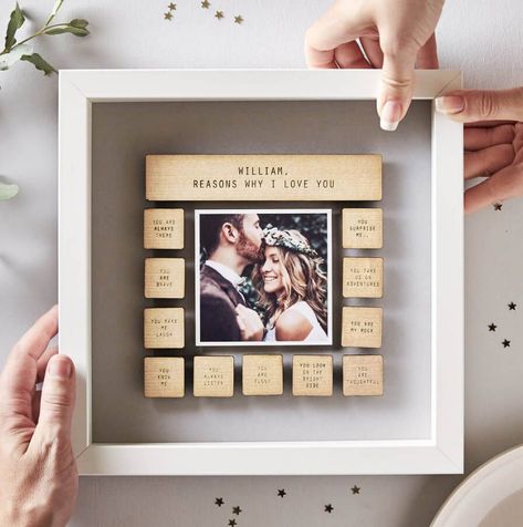 Personalized Baby Frame, Homemade Wedding Gifts, Anniversary Frame, Reasons Why I Love You, Handmade Wedding Gifts, Diy Wedding Gifts, Homemade Wedding, Baby Frame, Why I Love You