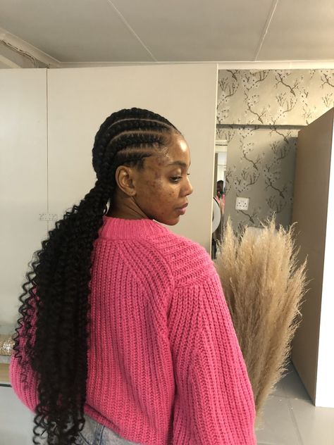 Goddess Cornrow Braids With Curls, Cornrow Braids With Curls, Goddess Cornrow Braids, Conrows Lines, Conrows Lines And Braids, Boho Cornrows, Fulani Braid, Boho Curls, Hair Cornrows