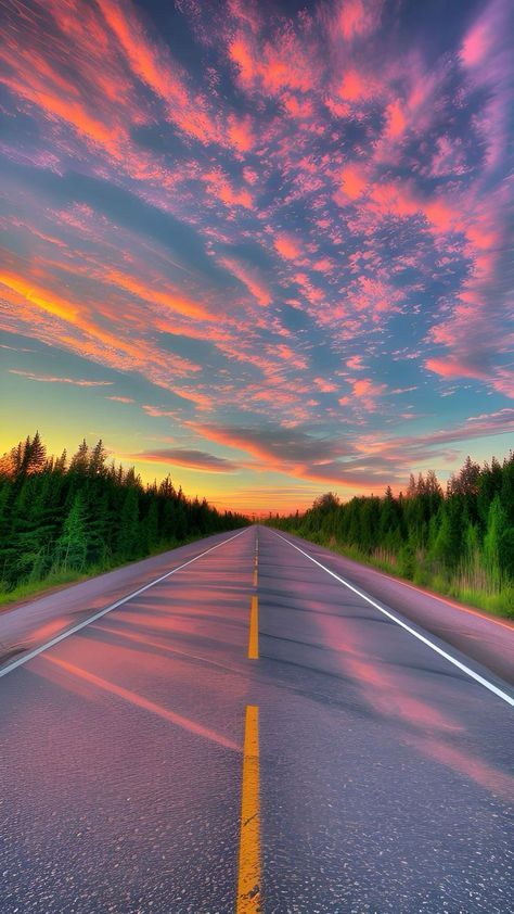 Sunset Pictures Wallpaper, Road Aesthetic Wallpaper, Sunset With Clouds, Background Sunset, Sunset Road, Pretty Phone Wallpaper, Pretty Backgrounds, Sky Pictures, Pretty Landscapes