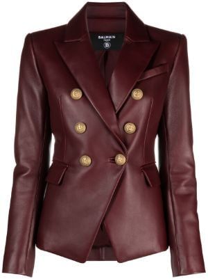 Balmain for Women | Blazers, Dresses & Shoes | FARFETCH Womens Leather Blazer, Leather Blazer Women, Women Blazers, Lambskin Jacket, Leather Blazer Jacket, Single Button Blazer, Pierre Balmain, Suit Style, Leather Blazer