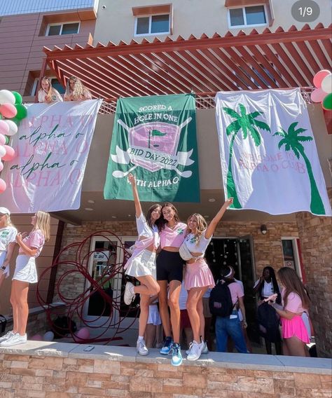 Bid Day Themes Tri Delta, Tropical Sorority Theme, Beverly Hills Sorority Bid Day, Sorority Banner Recruitment, Pi Phi Bid Day Themes, Tri Delta Bid Day Themes, Beverly Hills Bid Day Theme, Kappa Delta Bid Day Themes, Rush Themes Sorority Ideas