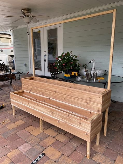 DIY Tiered Herb Garden Planter - Jenna Sue Design Two Tier Planter Boxes, Wood Herb Planter, Tiered Planter Boxes Diy, Standing Herb Garden, Herb Garden Table, Diy Tiered Plant Stand Outdoor, Tiered Herb Planter, Deck Herb Garden, Diy Tiered Planter