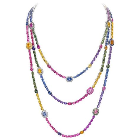 The Bling Ring, Rainbow Sapphires, Diamond Jewelry Designs, Expensive Jewelry, Green Sapphire, Chain Necklaces, Sapphire Necklace, Girly Jewelry, Multi Strand Necklace