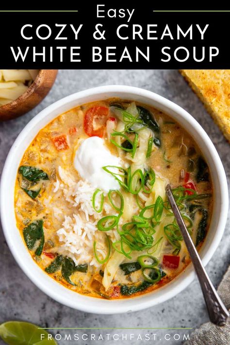 Cozy & Creamy White Bean Soup Recipe | From Scratch Fast White Soup Beans, Mexican White Bean Soup, Crockpot White Bean Soup Recipes, Senate Bean Soup Recipe Instant Pot, Pork And White Bean Soup, White Bean Enchilada Soup, Quick White Bean Recipes, Creamy Vegan White Bean Soup, White Bean Soup Healthy