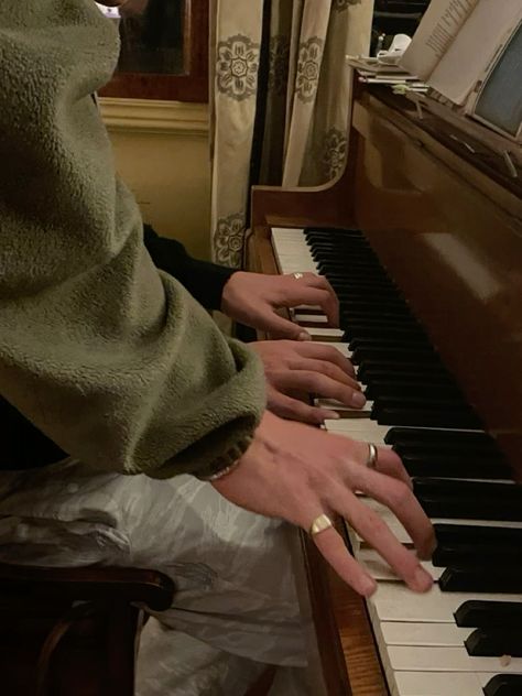 Two People Playing Piano Aesthetic, Playing Piano With Boyfriend, Piano Aesthetic Man, Musical Couple Aesthetic, Pianist Aesthetic Boy, Piano Couple Aesthetic, Couple Music Aesthetic, Man Playing Piano Aesthetic, Music Friends Aesthetic