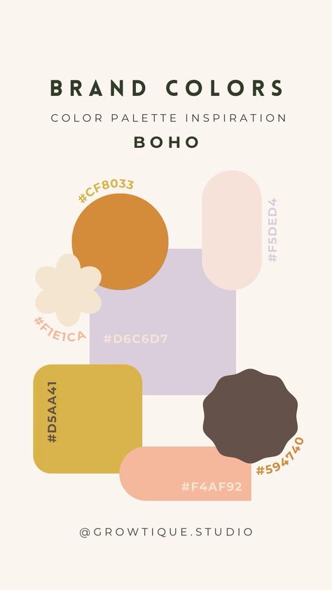 Color palette | inspiration | graphic design | brand design | Canva | boho colors Boho Canva Color Palette, Macrame Color Palette, Colour Palette Boho, Boho Colour Palette Bohemian, Boho Pastel Color Palette, Bohemian Design Graphic, Brand Identity Color Palette, Brand Colors Palette, Boho Chic Color Palette