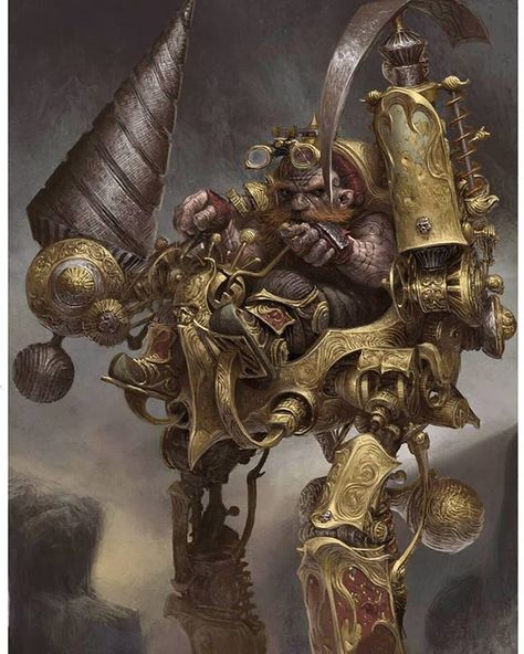 Title: Dwarf Mecha Artist: Daniel Zrom July 26 2018 at 11:58AM #raypunk Fantasy Vehicles, Steampunk Mechanic, Dungeons And Dragons Homebrew, Fantasy Artist, Game Inspiration, Fantasy Rpg, Card Illustration, Fantasy Illustration, Fantastic Art