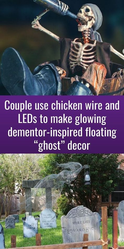 Chicken Wire Ghosts Diy, Diy Spooky Decor, Chicken Wire Ghost, Wire Ghosts, Floating Ghost, Haunted Props, Chicken Wire Crafts, Floating Ghosts, Ghost Decor