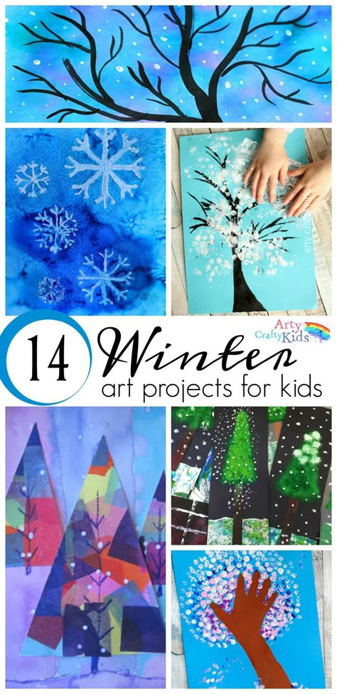 16 Winter Art Projects for Kids - A selection of gorgous snowy Winter art projects for kids using various process art tehniques to keep the kids busy this Winter. Winter Art Projects For Kids, Winter Art Projects, Art Projects For Kids, Winter Crafts For Kids, Homeschool Art, Snowy Winter, Crafty Kids, Winter Trees, Winter Art