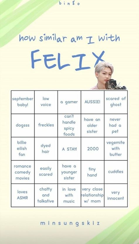 Fun Templates, Sisters Movie, Gamer Baby, Hair Fan, Kinnie Bingo, Bingo Template, Name Suggestions, Felix Skz, Pop Quiz