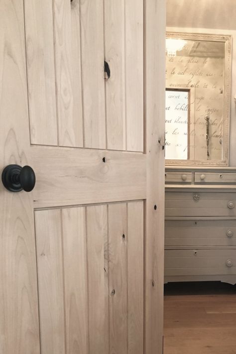 Farmhouse Interior Doors Wood, Stained Interior Doors, French Country Cottage Bedroom, Fixer Upper Bedrooms, Knotty Pine Doors, Country Cottage Bedroom, Alder Doors, Knotty Alder Doors, White Washed Pine