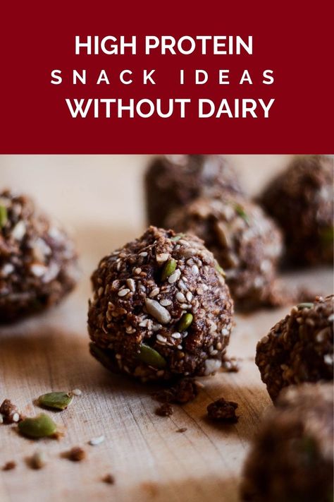 Whether you have a lactose intolerance, are allergic to dairy, or eating a plant-based diet here are the best high-protein dairy-free snack ideas and easy recipes! These snacks will give you lasting energy and sustain you until your next meal. Gluten Free Dairy Free Recipes High Protein, Gf Df High Protein Snacks, High Protein Lactose Free, High Protein Date Recipes, Non Dairy Protein Snacks, Make Ahead Protein Snacks, Non Dairy High Protein Foods, Paleo High Protein Snacks, Non Dairy High Protein Snacks