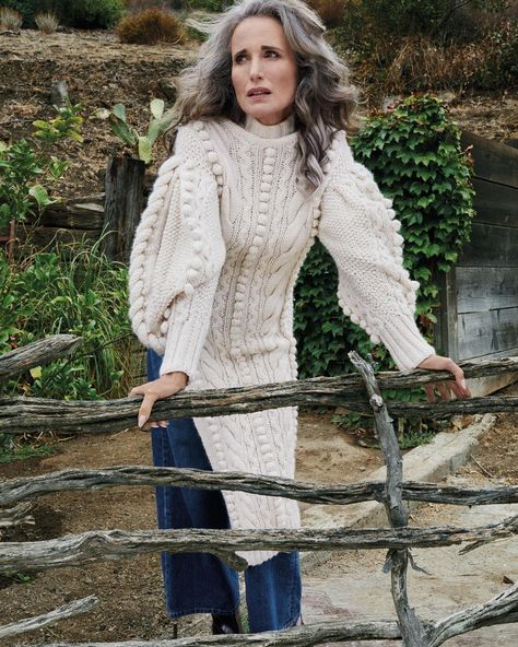 Andie MacDowell covers Vogue Greece October 2021 Digital Edition by Michael Schwartz Anthropologie Lookbook, Andie Mcdowell, Greece October, Andie Macdowell, Grey Hair Inspiration, Beautiful Gray Hair, Grey Hair Styles For Women, Long Gray Hair, Ageless Style