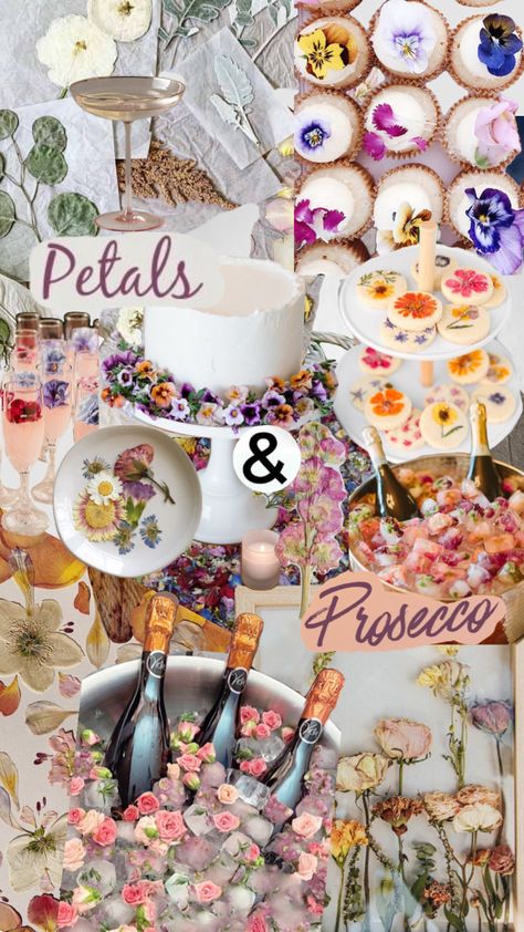 Bubbles Bachelorette Party, Floral Hen Party Theme, Petals And Prosseco, Petals And Prosecco Theme Food, Flower Theme Bachelorette Party, Garden Party Hens, Petals And Prosecco Bachelorette Theme, Pedals And Prosecco, Floral Bachelorette Party Theme