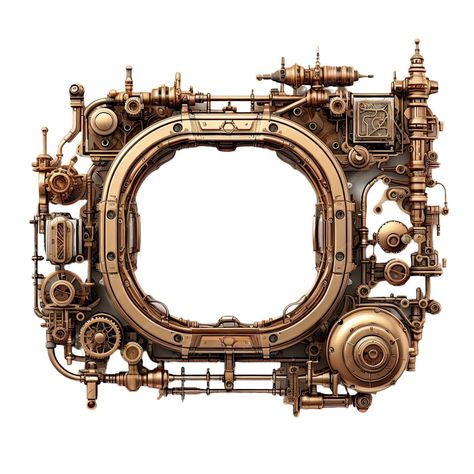 Premium AI Image | Metallic frame with vintage machine gears and cogwheel Isolated on transparent background Mock up template Steampunk Frame, Steampunk Machine, Steampunk Background, Steampunk Machines, Steampunk Elements, Vintage Machine, Metallic Frame, Steampunk Gears, Steampunk Art