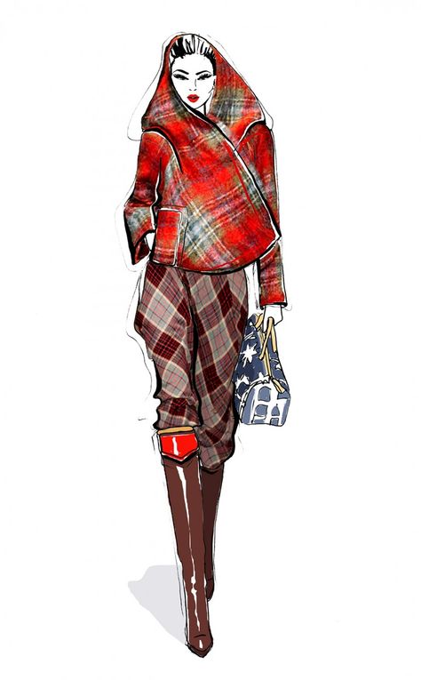 Megan Hess — (768×1240) Tartan Fashion Illustration, Megan Hess Illustration, Norman Hartnell, Illustrations Fashion, Tartan Fashion, Megan Hess, 2016 Fashion Trends, Design Box, Fashion D