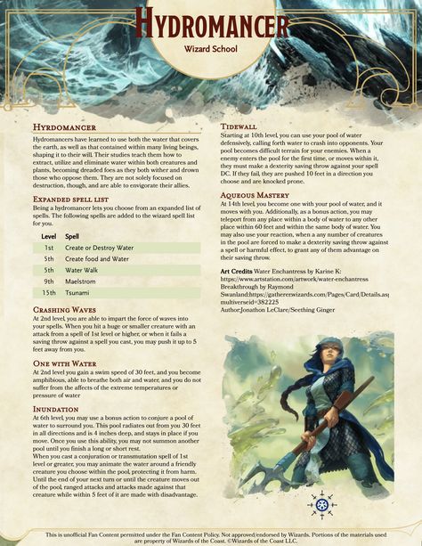 wizard subclass homebrew hydromancer Dnd Homebrew Classes 5e Wizard, Wizard Subclasses 5e, Dnd Wizard Schools, Dnd Wizard Homebrew, Dnd Wizard Subclass Homebrew, Wizard Homebrew 5e, Wizard Subclass Homebrew, Dnd 5e Homebrew Subclasses Wizard, D D Homebrew Classes