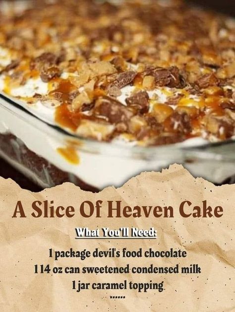 Snickers Poke Cake, Slice Of Heaven Cake, Heaven Cake, German Chocolate Cake Mix, Martha Stewart Recipes, Poke Cake Recipes, Points Recipes, Food Chocolate, Slice Of Heaven