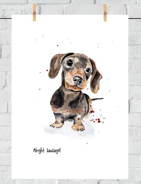 Sausage Dog Watercolour, Weener Dogs Drawing, Sausage Dog Painting, Watercolour Dachshund, Sausage Dog Drawing, Daschund Art, Dog Watercolour, Dachshund Painting, Watercolour Animals