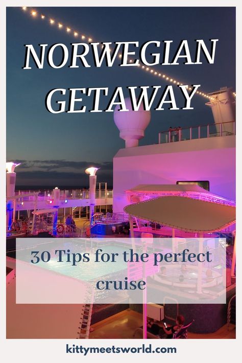 Pool deck of Norwegian Getaway lit up at night Food To Order, Norwegian Getaway, Ncl Cruise, Cruise Activities, Royal Caribbean Ships, Honeymoon Cruise, Cruise Essentials, Norwegian Cruise Line, Norwegian Cruise