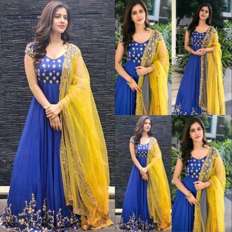 Designer Gown : Designer Gown In Royal Blue Color In Taffeta ... Royal Blue Lehenga Color Combinations, Lehenga Color Combinations, Royal Blue Lehenga, Gown Designer, Gown Party Wear, Churidar Designs, Designer Gown, Simple Gowns, Salwar Designs