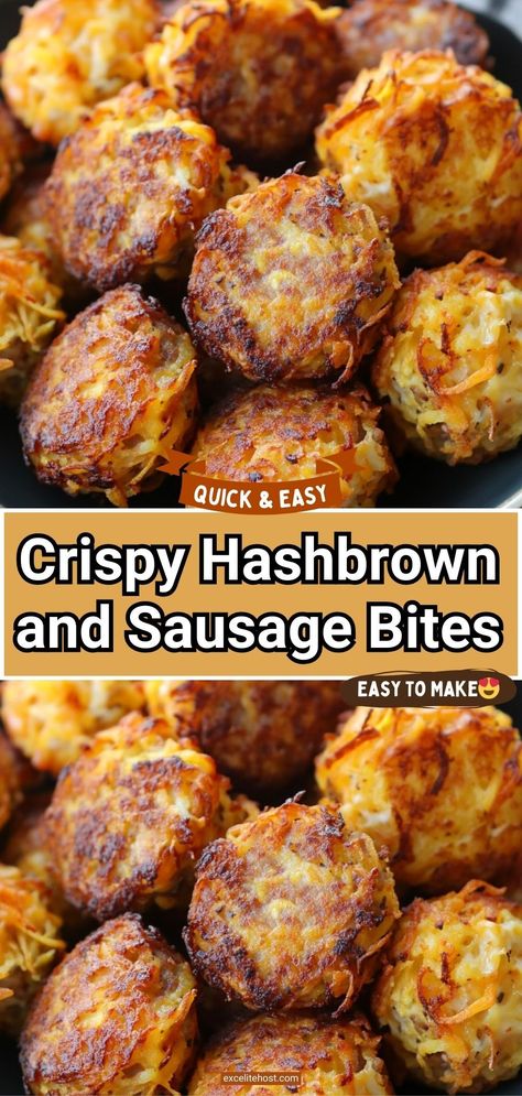 Looking for a fun, savory dish that’s great for breakfast, brunch, or even as a party appetizer? These Crispy Hashbrown and Sausage Bites are the answer. Packed with the flavors of breakfast sausage, melty cheddar cheese, and crispy hashbrowns, these bites are irresistibly delicious. They’re easy to prepare and versatile enough to serve with a variety of dipping sauces. Brunch Recipes Hashbrowns, Sausage Balls With Hashbrowns, Breakfast Bites With Hashbrowns, Crispy Hash Browns And Sausage Bites, Brunch Sausage Recipes, Egg Bites With Hashbrowns Recipe, Savory Breakfast To Go, Crispy Sausage And Hashbrown Bites, Breakfast Sausage Appetizers