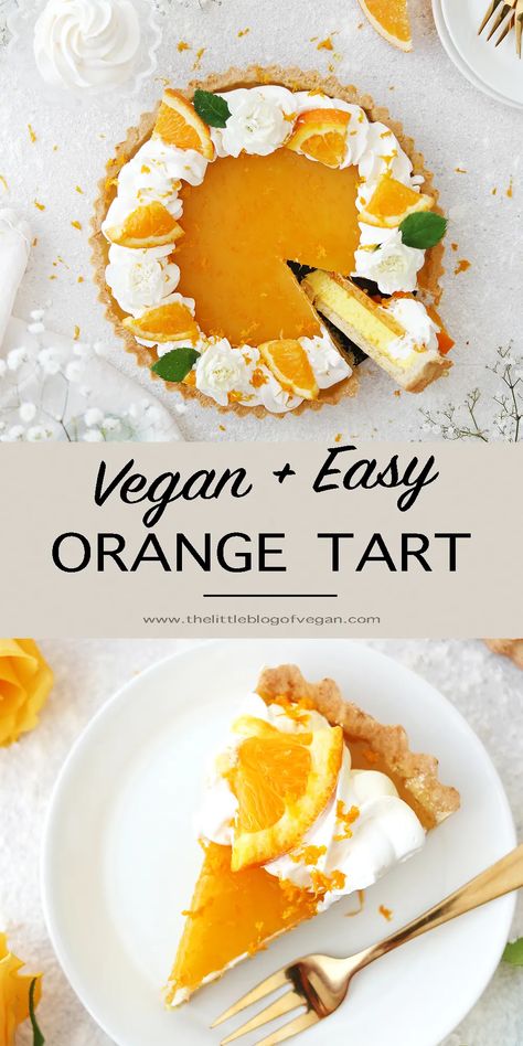 Vegan Citrus Dessert, Summer Recipes Easy, Orange Tart Recipe, Orange Pastry, Orange Custard, Deserturi Raw Vegan, Orange Tart, Tart Vegan, Vegan Tarts